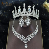 a213 silver crystal bridal jewelry sets fashion bride tiaras crown earrings choker necklace african beads jewelry sets