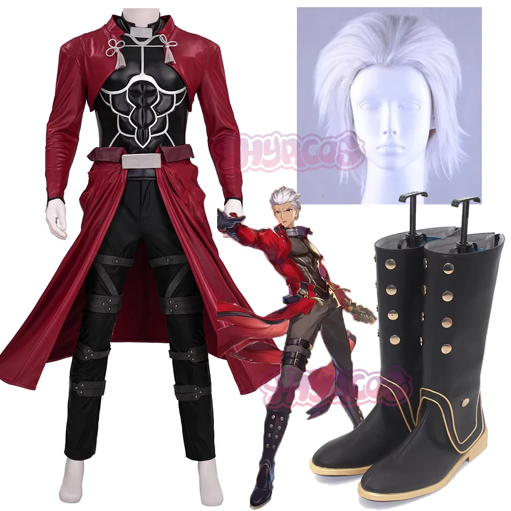 Фото Аниме Fate/Stay Night Red Archer Emiya Shirou, полный комплект игрового наряда, карнавальный костюм, парики, обувь, аксессуары, Хэллоуин для женщин и мужчин №1