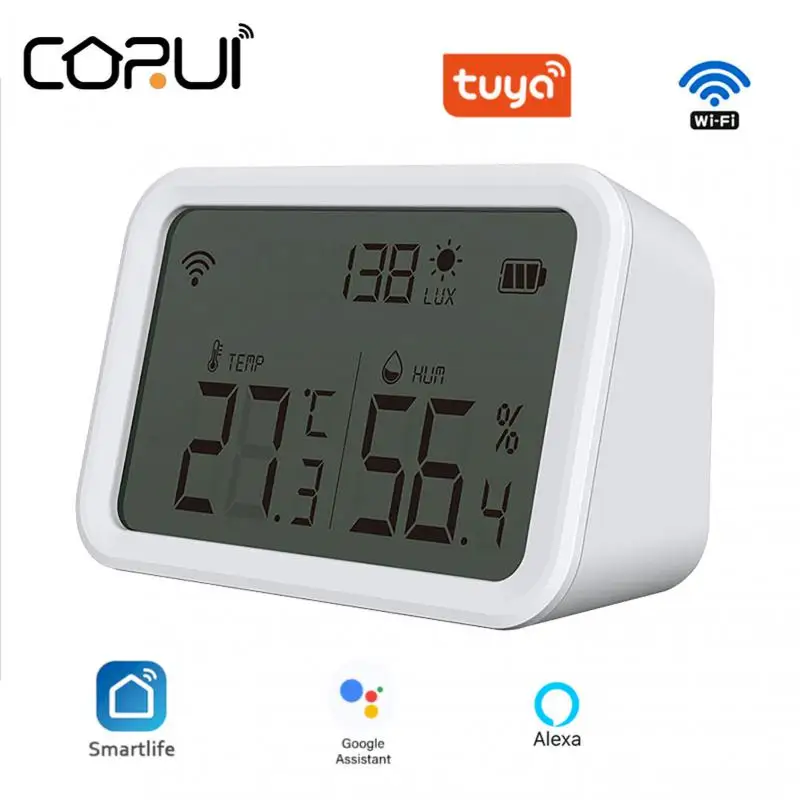 

Умный Wi-Fi датчик температуры и влажности CORUI Tuya, комнатный гигрометр, термометр, работает с Alexa Google Home Smart Life