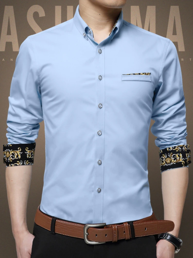 Youth Business Dress Shirt Personality Men's Fleece Thickened White Shirt Men's Long Sleeve Shirt 2022 Autumn Winter New Shirt