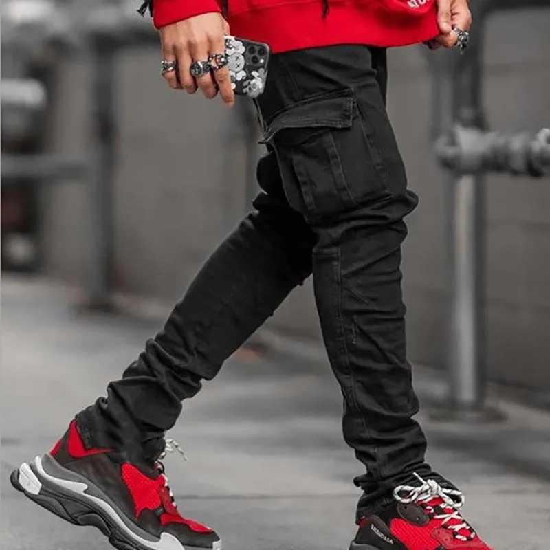 Jeans Men Pants Casual Cotton Denim Trousers Multi Pocket Cargo Jeans Men Street Style Hip Hop Pencil Pants Side Pockets Cargo