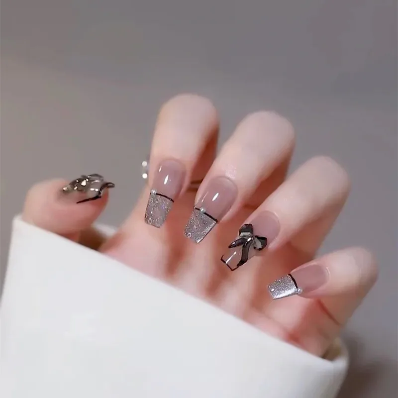 

24Pcs/Box Long Coffin Press On Nails Square Black Fake Nails Press On Acrylic Nails False Nails Set Press On Nail Art Nail Tips