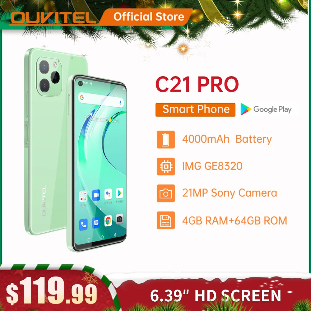 in stock oukitel c21 pro smartphone 4gb 64gb 6 39hd4000mah octa core android11 mobile phone mt6762d 21m8m camera cell phone free global shipping