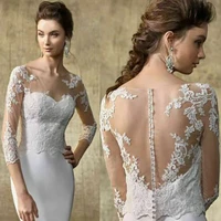 white ivory 34 sleeve appliques lace womens bridal bolero wedding wraps jacket custom made button back