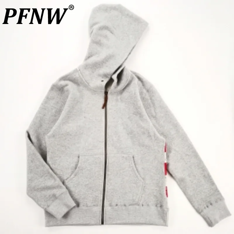 

PFNW 2023 Autumn Winter New Men's Tide Patchwork Sweater Fashion Slim Zippers Pockets Thickened Cotton Casual Hoodies 12A6361