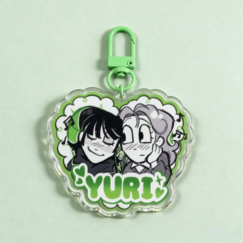 Фото Акриловый брелок Yuri Time с милым мультяшным персонажем в форме сердца, кавайный аниме-кулон, украшение для рюкзака, подарок для фанатов коллекции №5