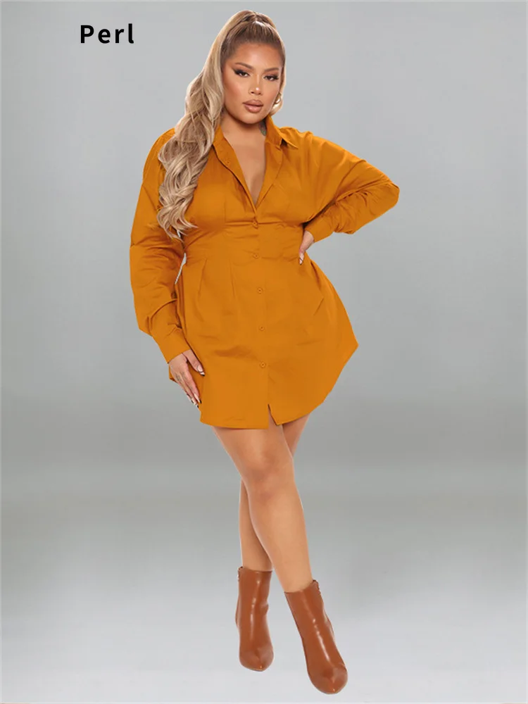

Perl Solid Long Sleeve V Neck Fashion Midi Dress Plus Size Dresses for Women Vestidos De Verano Tallas Grandes 5xl Largo