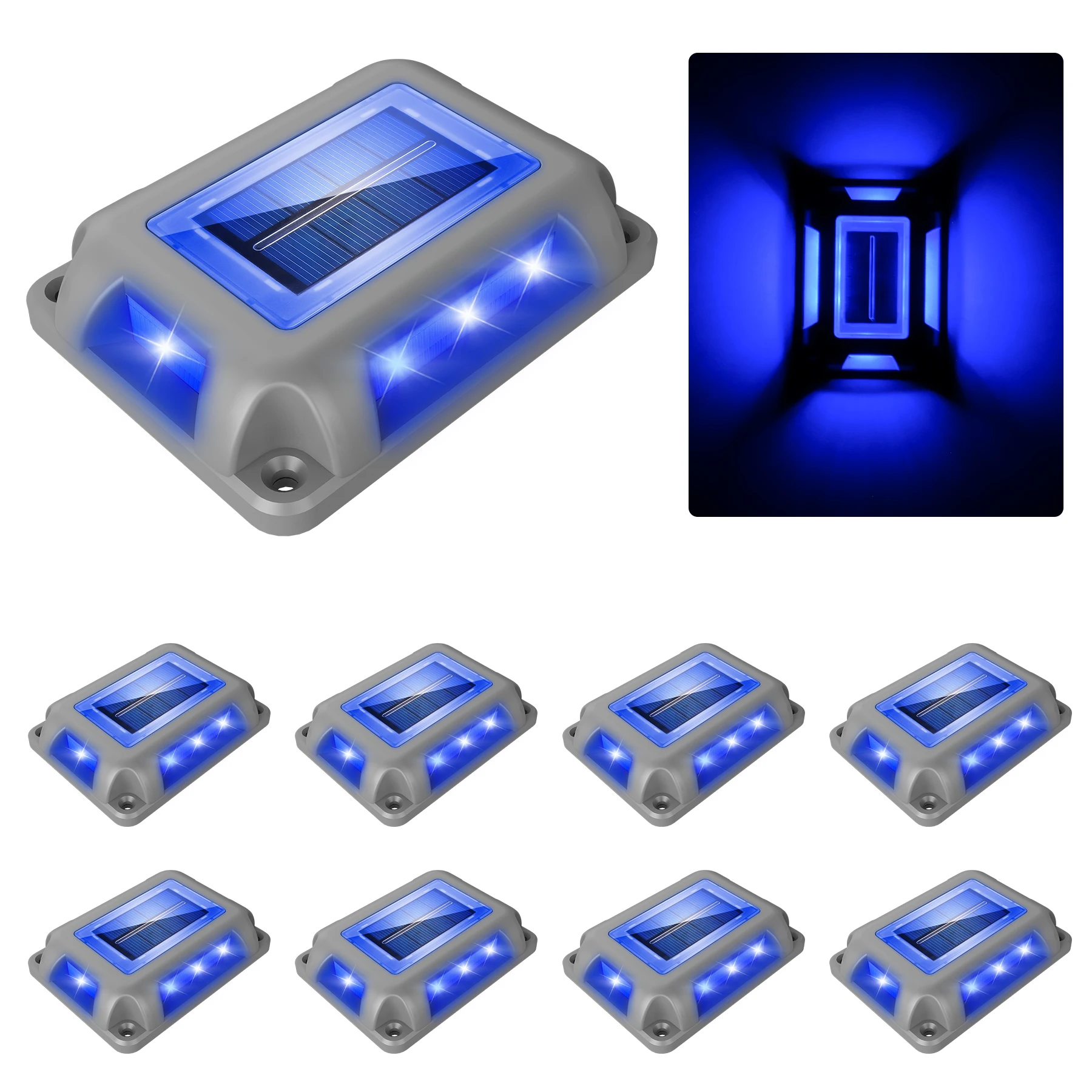 8Pcs Solar Stair Lights Outdoor Street Underground Decking Lawn Blue Lamp Garden Decor Buried Stair Lighting Lamp Waterproof