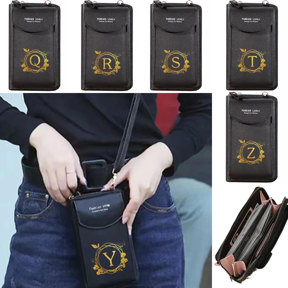 

PU Leather Shoulder Phone Bags Wreath Letter Series Crossbody Zipper Flap Bag Women Trend Mini Messenger Bag Ladies Small Purse