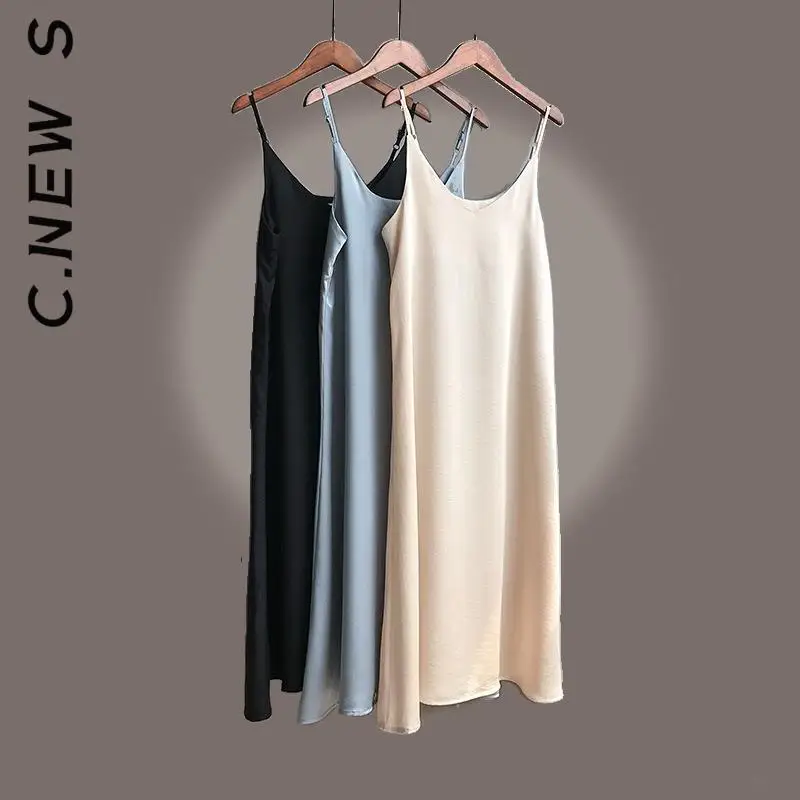 

C.New S New Women Dress v-neck Spaghetti Strap Tank Dress All-Match Korean Party Dresses Club Basic Female Vestidos Woman