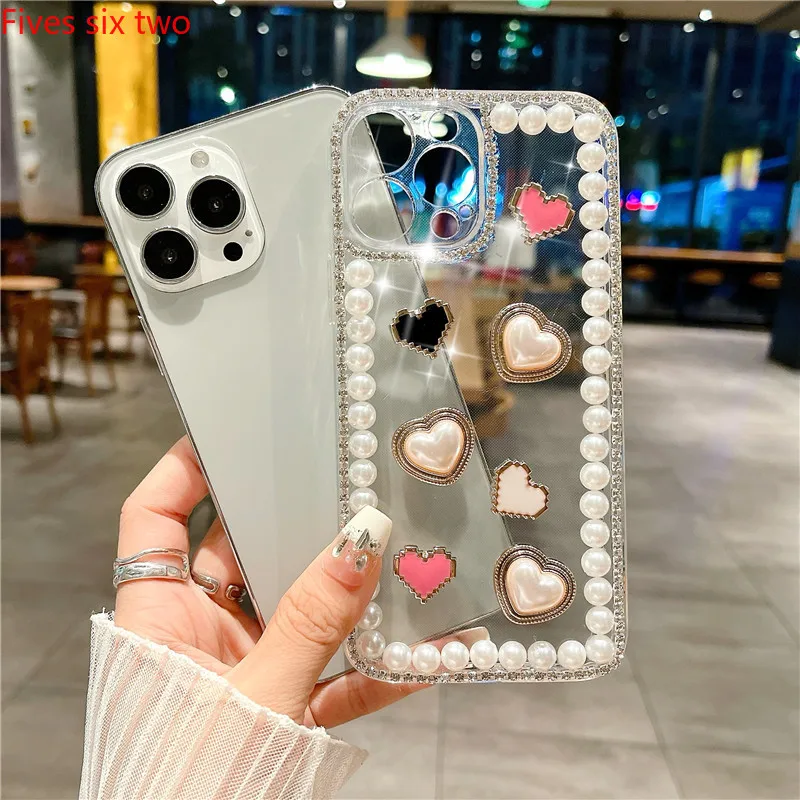 Прозрачный чехол для телефона с жемчужинами и сердечками подходит Huawei Nova 9SE 10SE Y7A