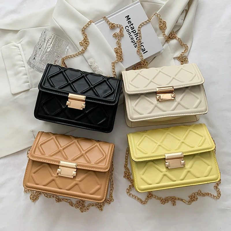 

2022 New Fashion Chain Crossbody Bags PU Small Bags Women Handbags Ladies Simple Pattern Custom Logo Women's Shoulder Bags