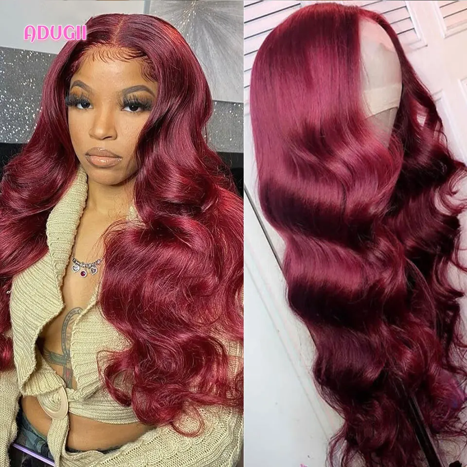 Burgundy Body Wave Lace Front Wig 99J Colored Human Hair Wigs For Women Brazilian Wine Red Straight  Lace Frontal Wig