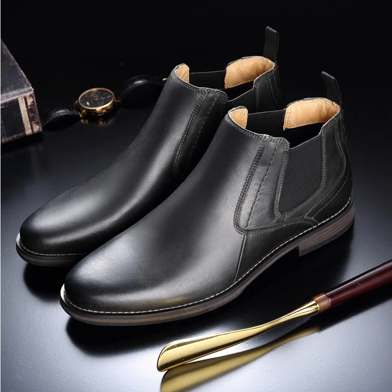 

Top Quality British Men Boots Spring Autumn Shoes Fashion Slip On Boots Breathable Genuine Leather Male Botas Hombre