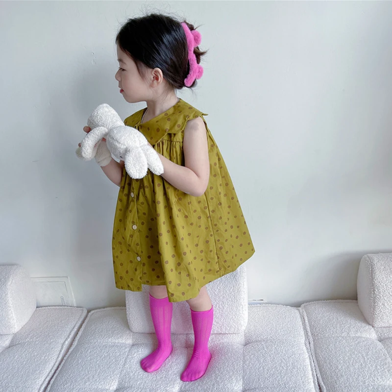 

Kids Baby Girls Dress Summer Petal Collar Polka Dot Print Clothes Toddler Girls Princess 3-8Years Clothing Dresses