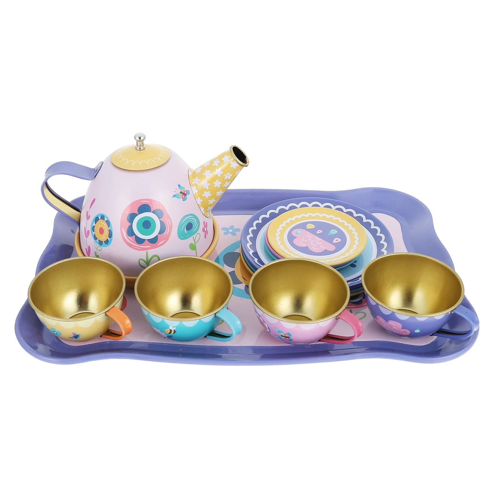 

Afternoon Tea Toys Garden Pretend Playset Teapot Dishes Miniature Metal Dinnerware+sets