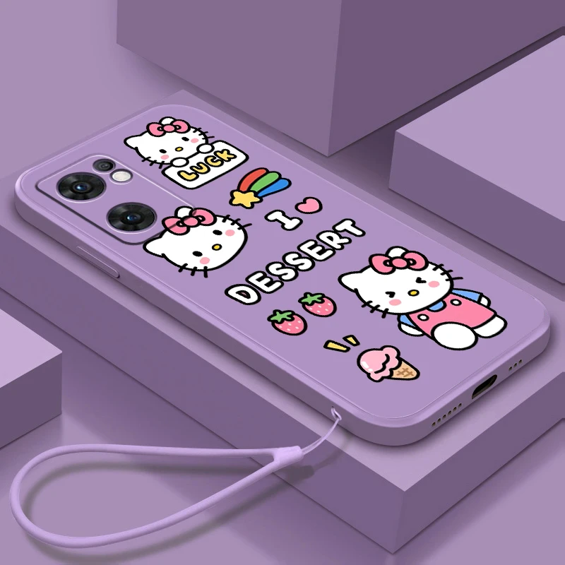 Чехол для телефона Sanrio Hello Kitty OPPO A73 A31 2020 Reno7 SE 6 5 4 2 Z Lite Pro Plus 5G 4G Funda Liquid троса