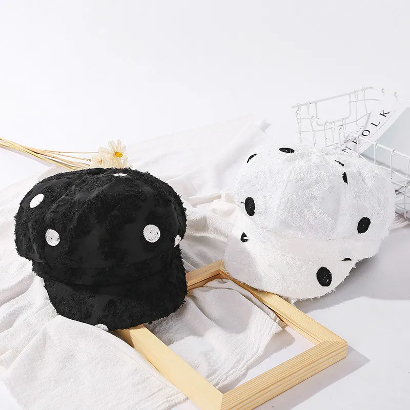 

New Arrival Elegant Women Knitted Hats Rabbit Fur Cap Autumn Winter Female Fashion Dots Beret Hat Berets Caps for Women