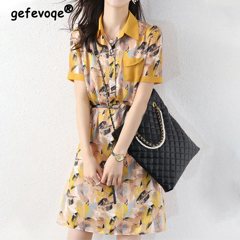 Элегантное модное платье с карманами и принтом в стиле пэчворк на пуговицах