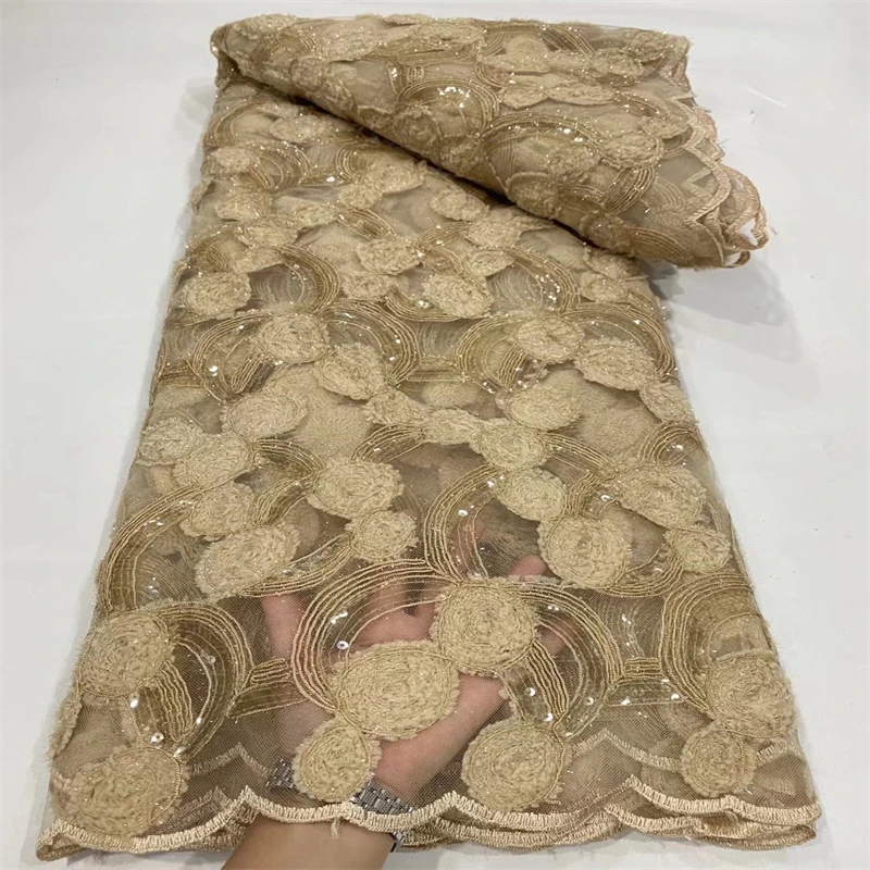 

African Lace Fabric 2022 High Quality Lace Material Nigerian French Lace Fabrics With Sequins For Wedding Dress DP-145