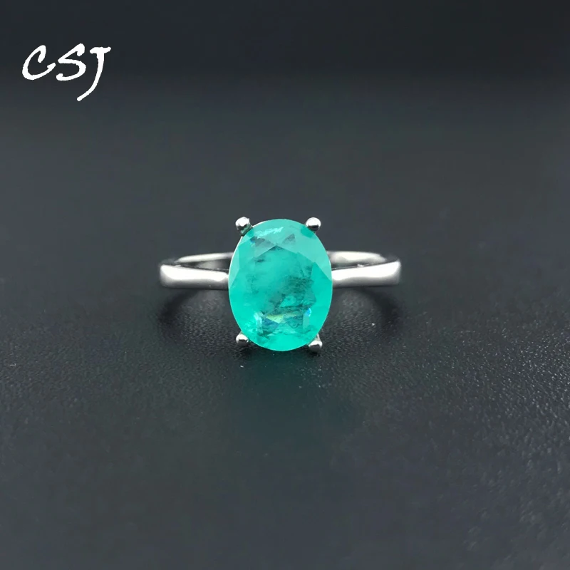 

CSJ Trendy Created Paraiba Rings 925 Sterling Silver Aquamarine Oval 8*10mm for Women Party Christmas Gift