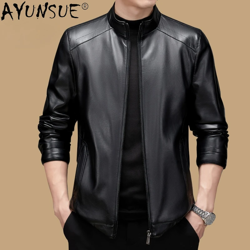 

AYUNSUE Genuine Leather Jacket Men Vintage Natural Sheepskin Coat Spring Autumn Mens Leather Jackets Fashion Chaquetas Hombre