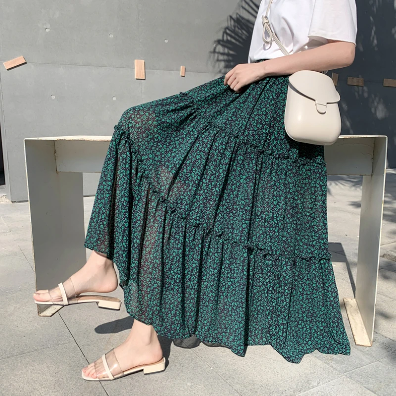 Шифоновая юбка макси в Корейском стиле длинная шифоновая юбка-трапеция бохо со