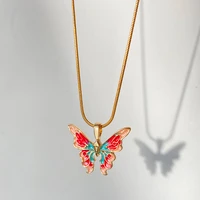 korean fashion butterfly pendant necklace for women fairy girl fantasy color gold dripping oil necklaces jewelry accessories