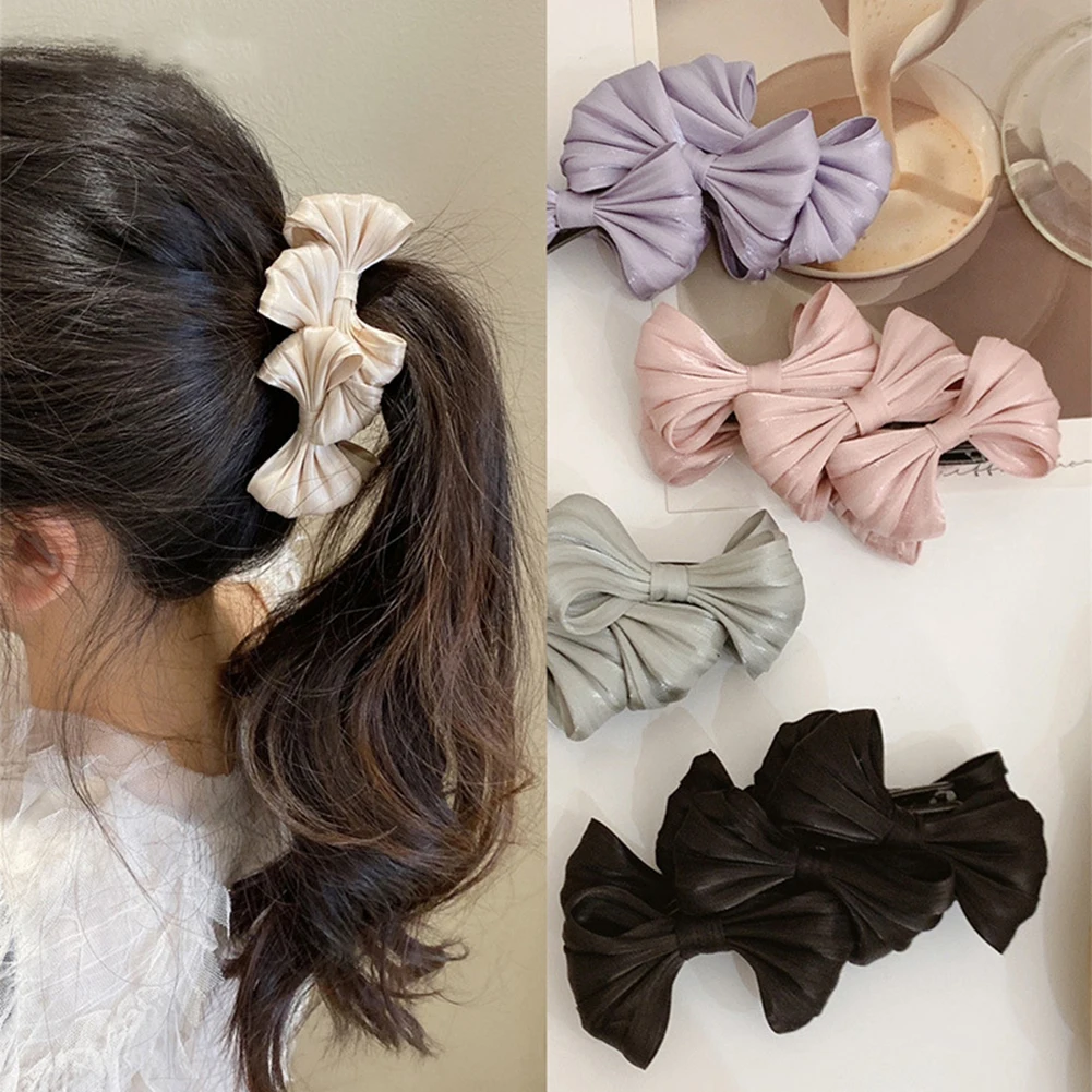 

Ribbon Bow Banana Hair Claws Clip Vertical Hairpin Grips Spring Barrette Sweet Solid Color Bowknot Ponytail Hair Accessories