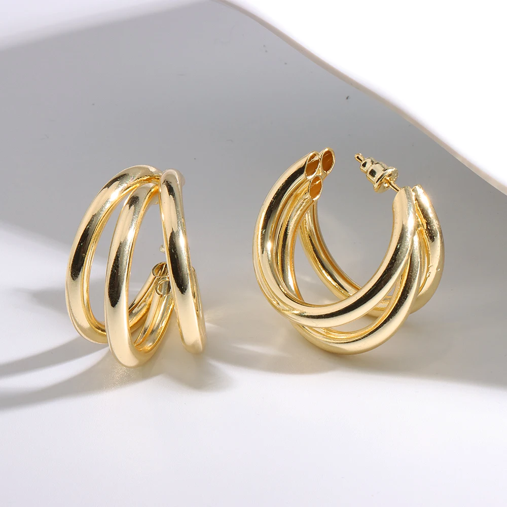 

Ladies Round Earrings Double Earring Big Brass Womens Metal Gold Hoop Earrings Fashion Jewelry Loop Earrings Ladies Jewelry