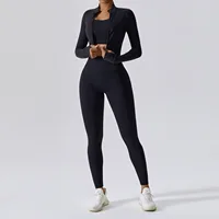 3 Pieces Women Tracksuit Yoga Set Workout Sportswear Gym Clothing Fitness Long Sleeve Crop Top High Waist Leggings Sports Suits 4