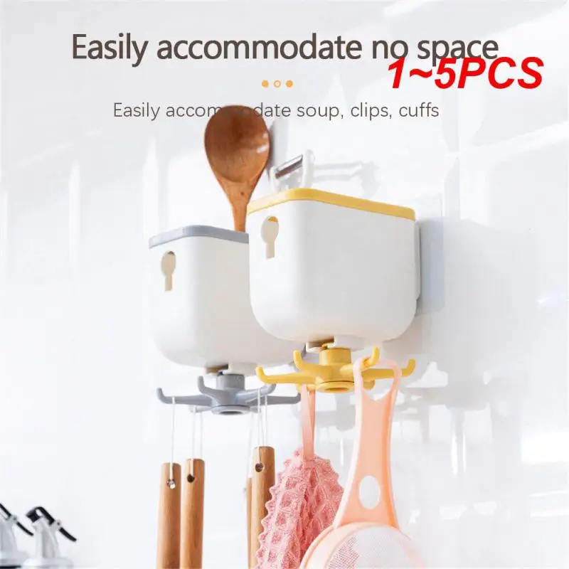 

1~5PCS Wall Door Hook Upgrade Storage Box Hook Two-in-one Multipurpose Self Adhesive 6 Hooks Hanging Rack Rotating Hook Rack