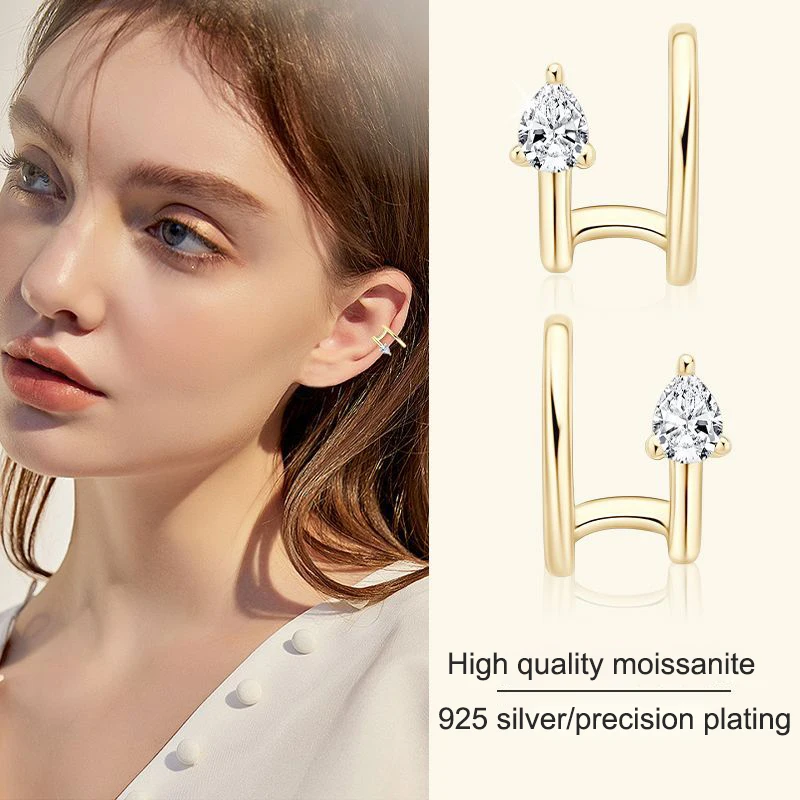 

Cuff Earrings for Women 925 Sterling Silver Pear Cut D Moissanite Ear Clips Earrings Accessories Fine Jewelry Gift