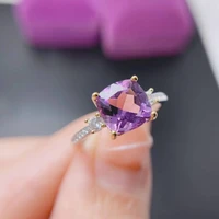 8mm8mm vvs grade natural amethyst ring for party solid 925 silver amethyst silver ring fashion crystal ring