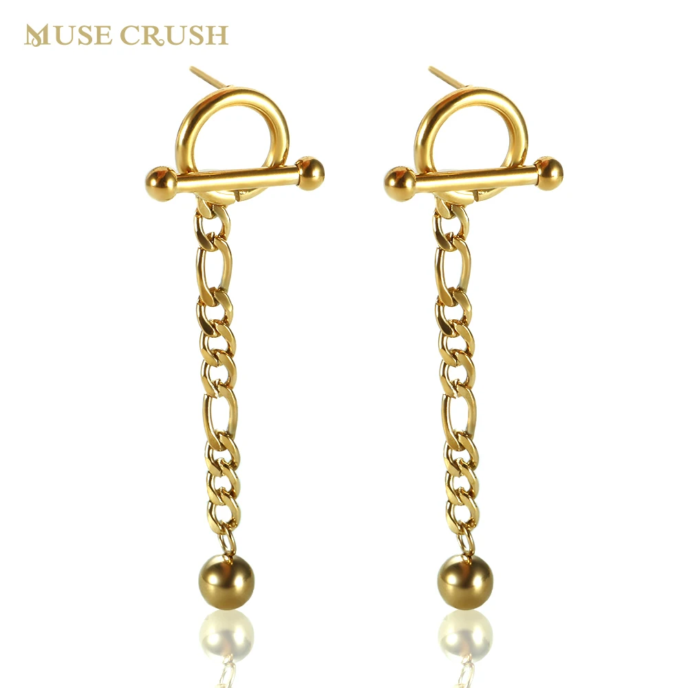 

Muse Crush Waterproof Stainless Steel Drop Earrings for Women Fashion Creative Tassel Chain OT Buckle Earrings Party Jewelry