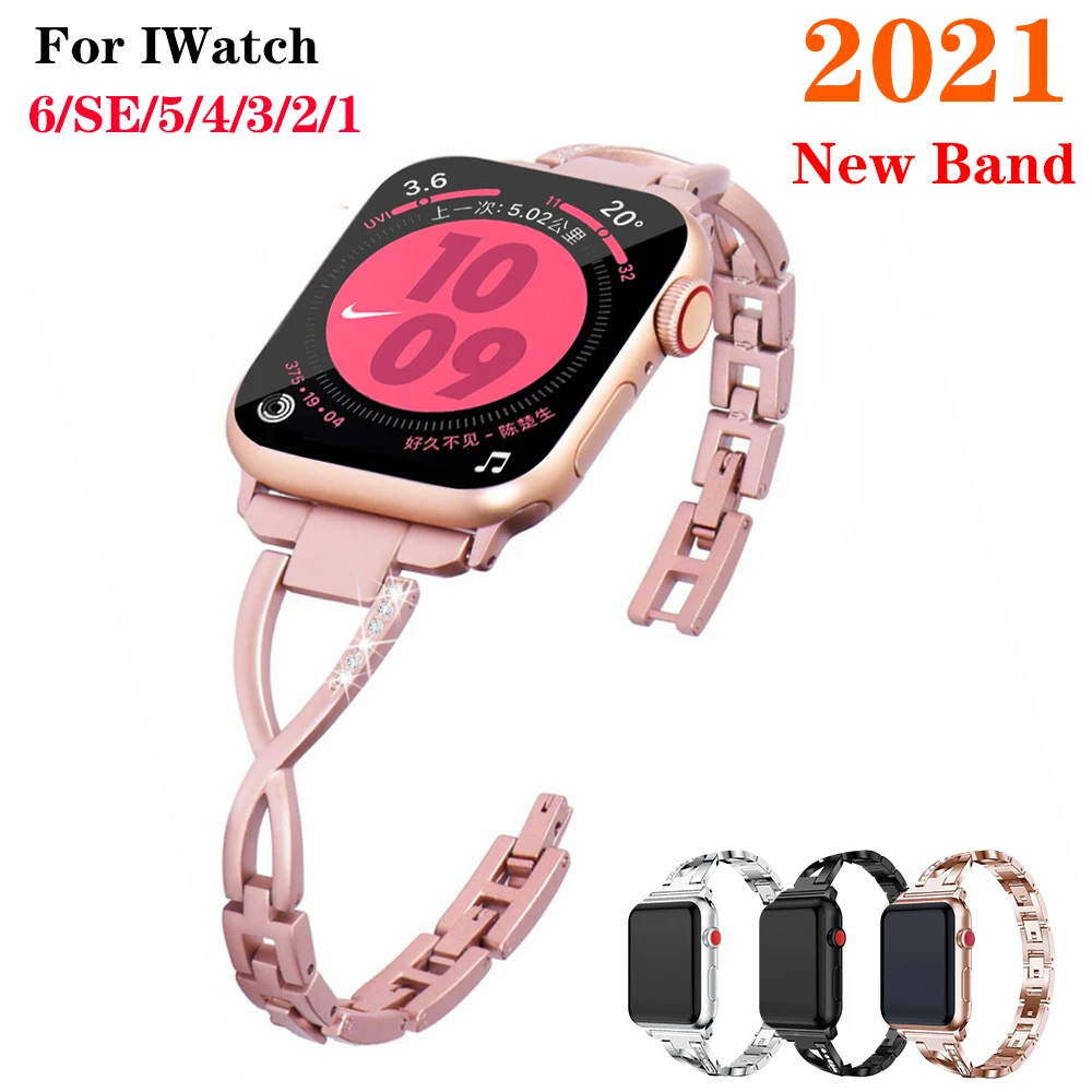 

Crystal Diamond Strap for Apple Watch 6 SE 5 4 Band Series 44mm 40mm Stainless Steel Bracelet for iWatch Watchtband 3 2 38mm42mm