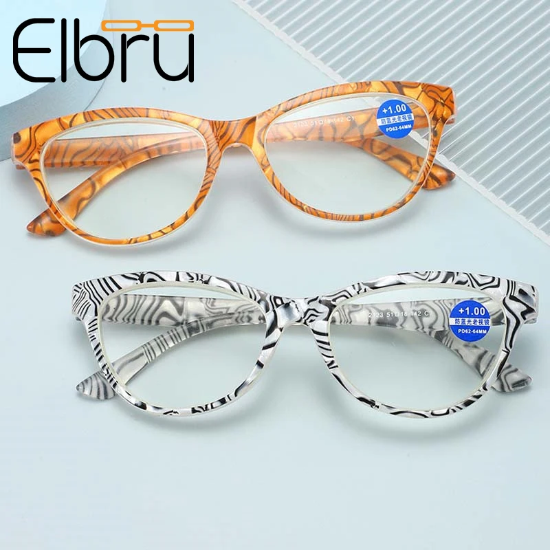 

Очки Elbru для чтения с защитой от синего света, модные для мужчин и женщин, при пресбиопии, с принтом, с диоптриями от + 1,0 до + 4,0