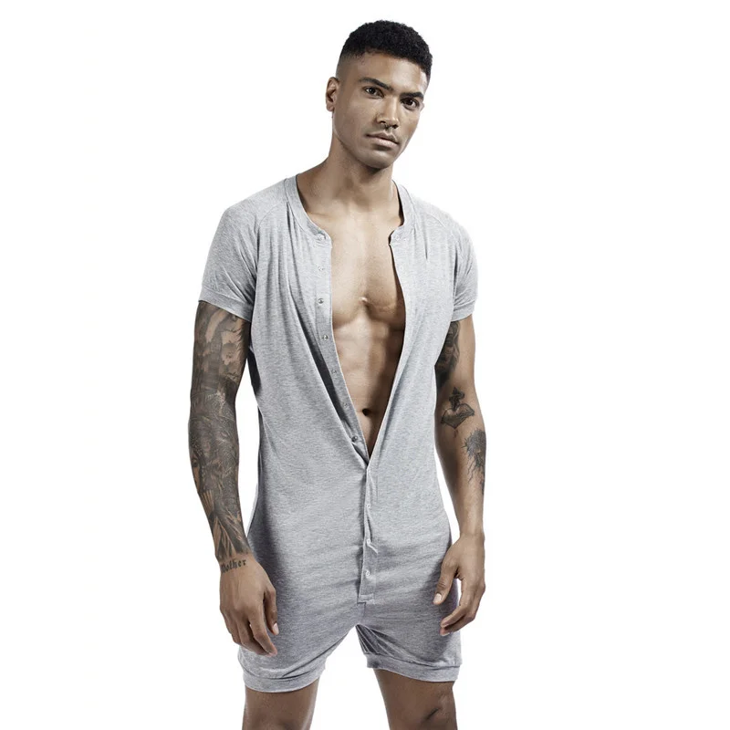 

Men's Siamese Pajamas Onesies ome Clotes Super-elastic Comfortable Snap Button Jumpsuit Men Sleepwear Solid Color T-Sirts