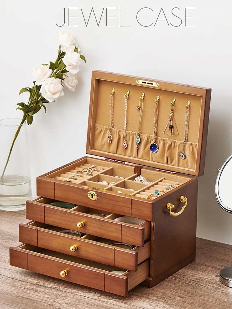 Luxury Wood Jewelry Box Vintage Earrings Nordic Jewelry Storage Box Organizer with Lock Large Wedding Birthday Gift Stray Kids