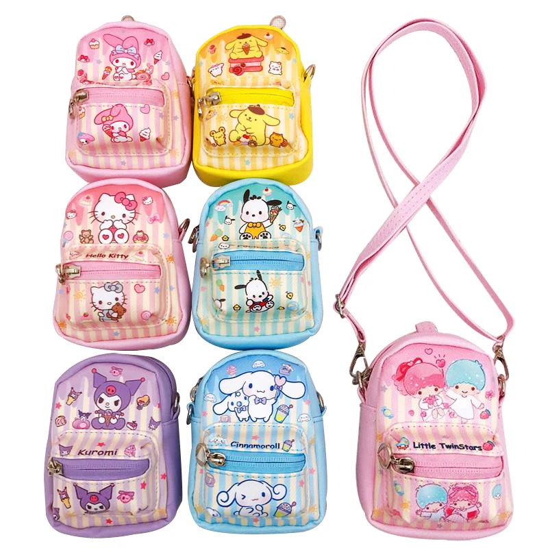 

Kawaii Sanrioed Mini Backpack Shape Coin Purse My Melody Cinnamoroll Wallet Pouch Portable Messenger Bag with Key Buckle Pendant