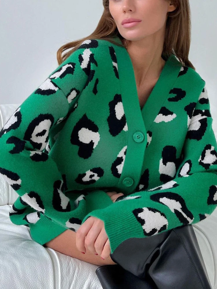 

Женский свободный кардиган с леопардовым принтом, модный вязаный кардиган в Корейском стиле, верхняя одежда на осень и зиму, 2022