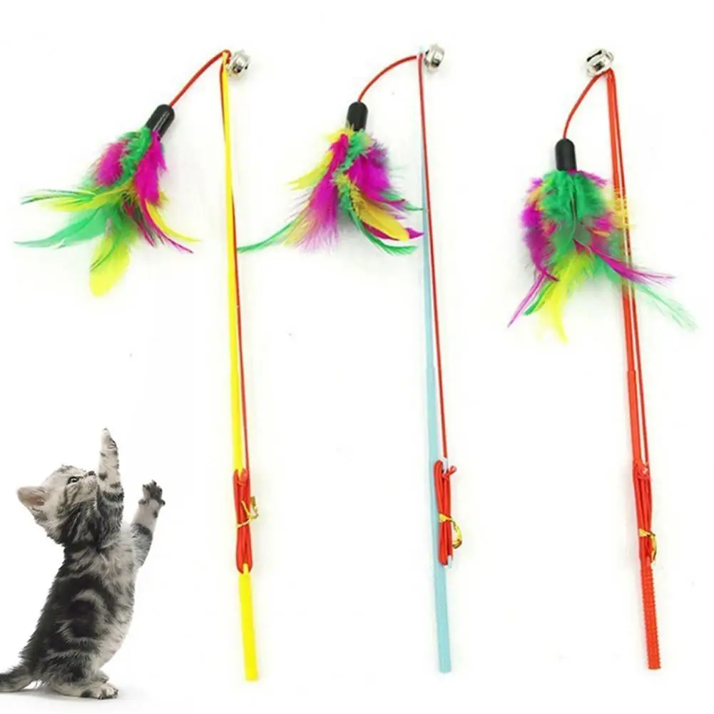 

Cat Toys Interactive Funny Multicolor Color Feather Bells Cat Stick for Pet