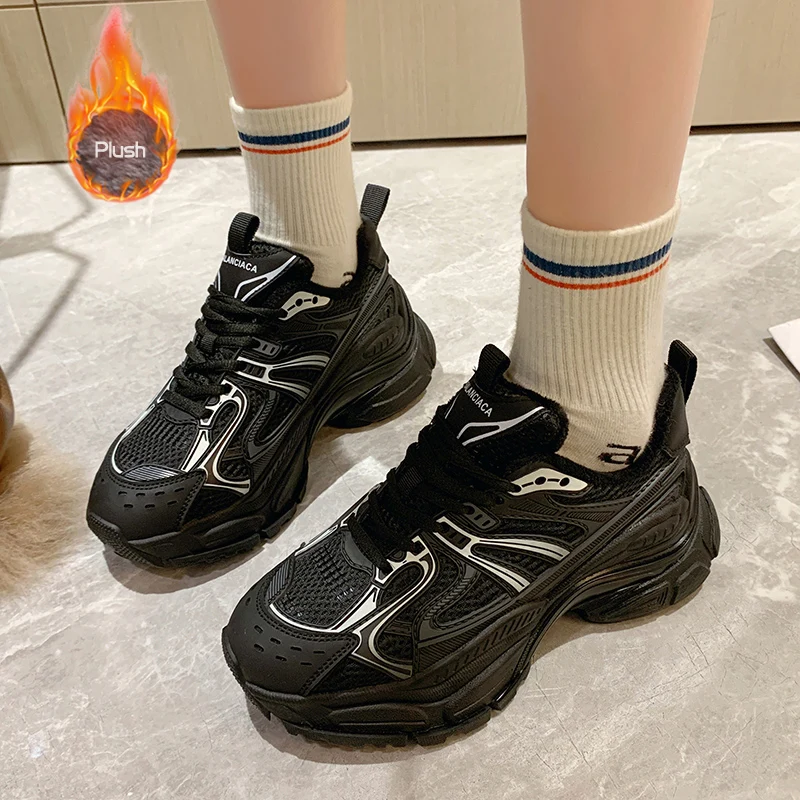 

New Winter Shoes Ladies Rubber Leatherwear Trendy Women Sneakers 2022 Warm Breathable Women Sneakers for Women Plush Shoes