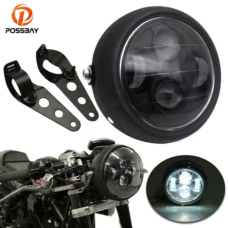 

Motorcycle Headlight 6.5" Round LED Headlamp Projector W/Bracket for Cruisers Chopper Cafe Racer Bobber Head Light Faros De Moto