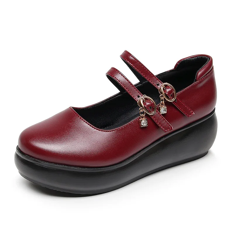 2024 лакированная кожа двойная танкетка водонепроницаемая обувь на толстой