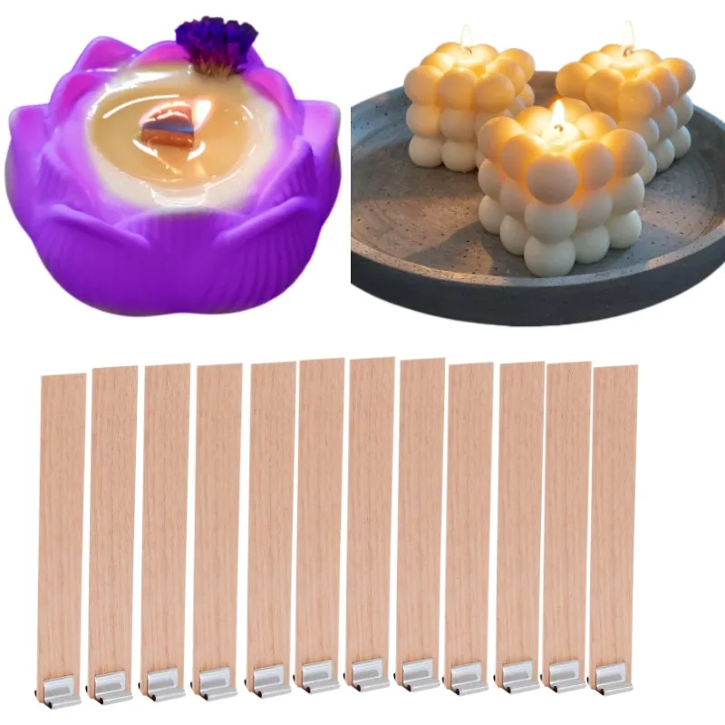 

35pcs High Quality Wooden Candle Wick With Clip Base Craft Wicker Paraffin Beeswax Burning Smokeless Wick Candle Making Supplies