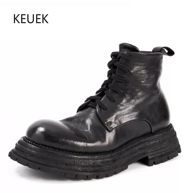 

Ботинки Челси мужские из натуральной кожи, высокие ботинки на шнуровке, на толстой подошве, дизайнерские полусапожки, для бизнеса, 5 А