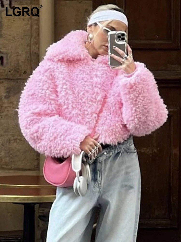

LGRQ Fleece High Quality Solid Color Loose Big Lapel Women's Padded Jackets 2023 Winter New Trendy Female Coat Fashion 19F3050