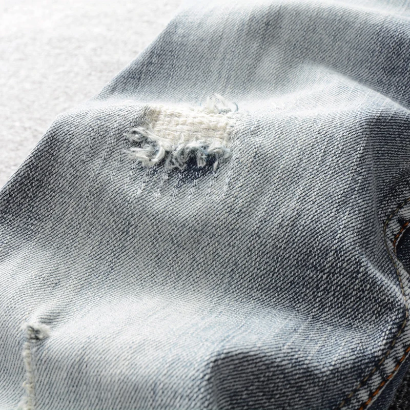 Fashion Designer Men Jeans High Quality Retro Gray Blue Elastic Slim Fit Ripped Jeans Men Casual Trousers Vintage Denim Pants