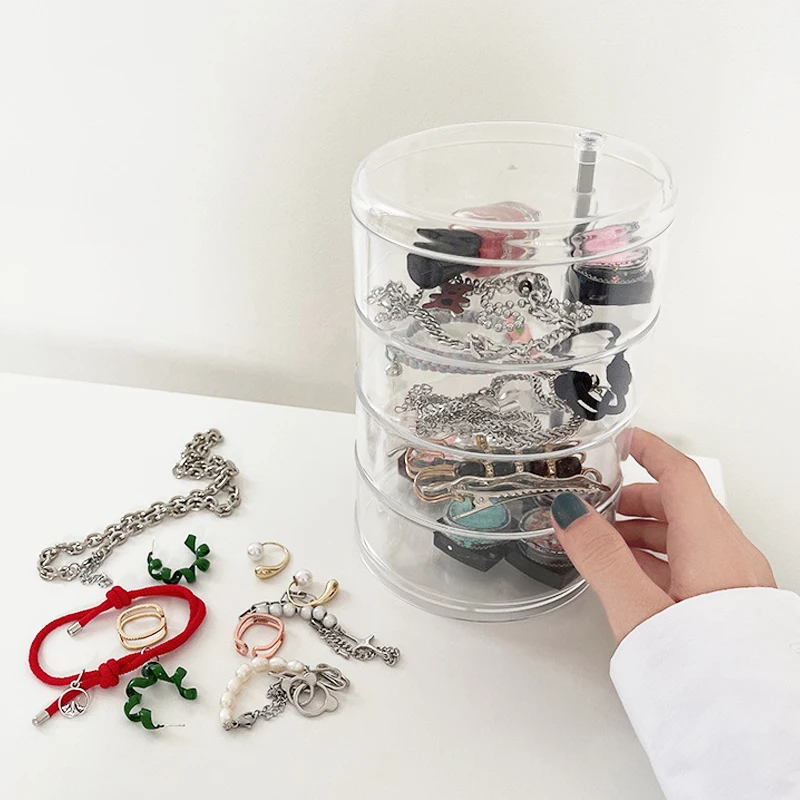 Multi-layer Rotating Jewelry Box Multifunctional Transparent Ornaments Storage Box Earrings Ring Bracelet Plastic Display Box